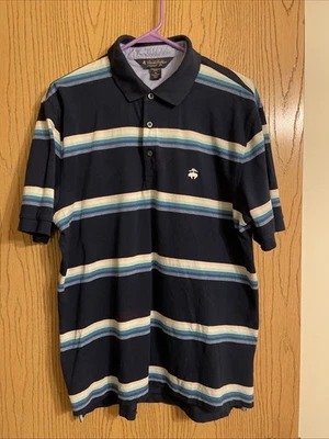 Brooks Brothers Performance Polo 短袖衬衫海军蓝条纹,尺寸 M — 第 1/4 张图片
