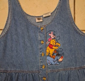 Disney Store Vintage 90s Winnie the Pooh Embroidery Denim Jumper Dress XXL - Picture 1 of 7