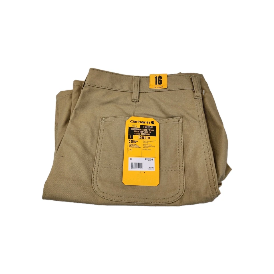 Carhartt BS3111-W Women's Sz 16 Beige Rugged Flex Loose Fit Canvas Work Shorts