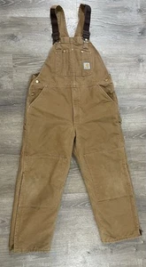 Carhartt Quilt Lined Insulated Double Knee Bib Overalls Work Mens Size 42x30 USA - Picture 1 of 18