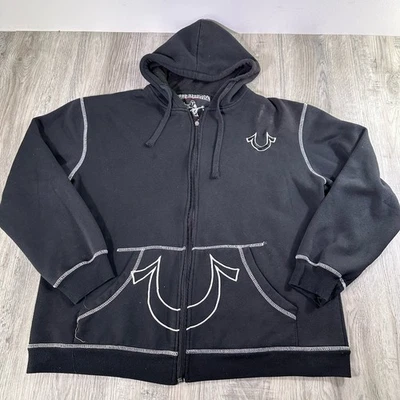 True Religion World Tour Hoodie Black Full Zip Logo Men's Large Made USA *Read* - Image 1 of 4