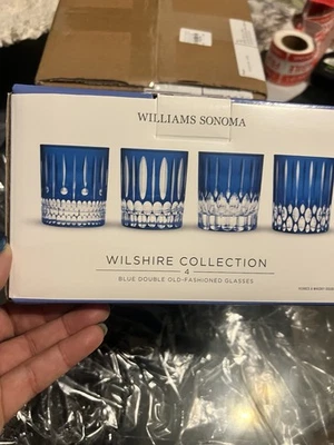 NEW Williams Sonoma Blue Wilshire Jewel Cut Double Old-Fashioned Glass, Set 4 - Image 1 of 4