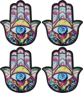 Infunly 4x Hand Evil Eye lentejuelas soporte para planchar colorido grande - Imagen 1 de 3