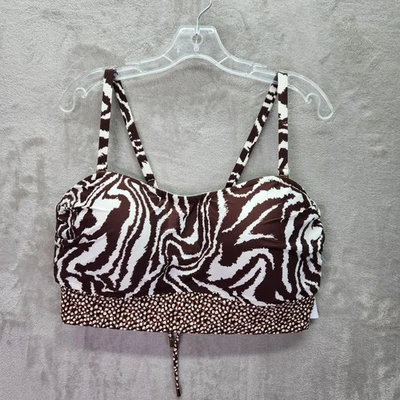 La Blanca Bikini Top Womens Plus Sz 18W Zebra Print Swim Padded Laced Back Brown — 第 1/4 张图片