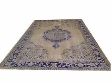 11'7"x7'9  TAUPE CREAM BEIGE BLUE TEAL  pastel Vintage Overdyed carpet rug
