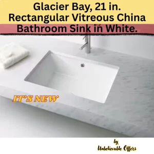 Glacier Bay Undermount Bathroom Sink 21" x 14.57" x 8.27" Vitreous China White - Picture 1 of 8