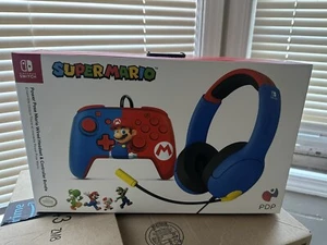 Lot Manette Casque Filaire Officiel Power Pose Mario pour Nintendo Switch NEUF - Photo 1/2