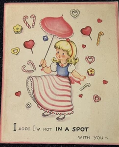Vtg Rust Craft Used Valentine's Day Greeting Card Girl with Parasol 1950s - Picture 1 of 3
