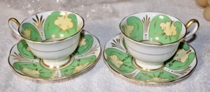 qty 2 Vintage Royal Albert Bone China Green & Yellow Tea Cup & Saucer England - Picture 1 of 5