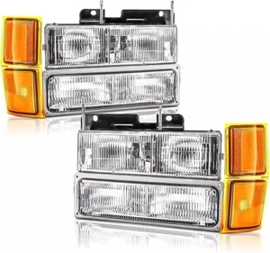Headlights Assembly 1994 1995 1996 1997 1998 Chevy Silverado C10 C/K 1500 2500 3 - Picture 1 of 8