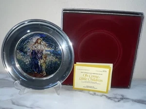 1987 US Historical Society Pewter/Stained Glass Plate Oh Come Little Children - Picture 1 of 7