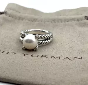 Anillo David Yurman 10 mm perlas cultivadas de agua dulce y diamantes talla 9 - Imagen 1 de 11