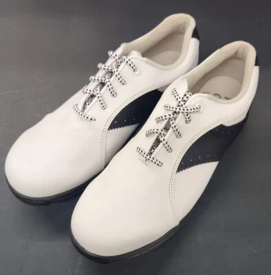 Tênis de golfe FootJoy GreenJoys feminino tamanho 7,5 M branco e preto pontas macias 48425 - Imagem 1 de 4
