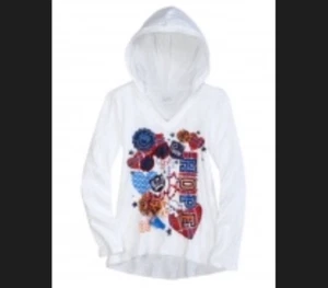 Justice Girls Red White Blue Long Sleeve Graphic Hope Love Cheer Top Hood Sz 12 - Picture 1 of 17