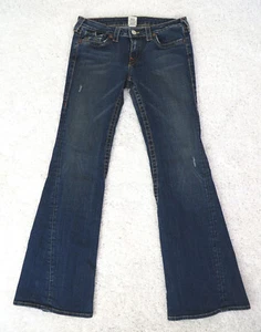 Pantalones de mezclilla True Religion para mujer 32x32 Joey azul lavado oscuro tiro bajo pierna acampanada - Imagen 1 de 8