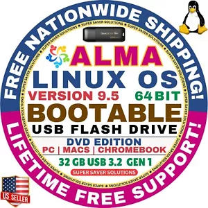 AlmaLinux 9.5 USB Flash Drive | DVD EDITION | AMD64 for MAC, PC Alma Linux - Picture 1 of 3