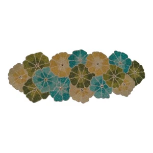 Pier 1 One Imports Beaded Table Runner Spring Floral Blue Green Yellow - Picture 1 of 6