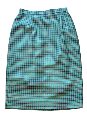 Falda lápiz plisada de lana pata de gallo verde rojo negro vintage Carlisle para mujer 10 Foto 1 de 4