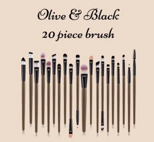 20 Pieces Olive & Black Makeup Brushes Set gem Eyeshadow Eyebrow Makeup Brushes - Picture 1 of 1