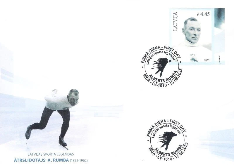 Latvia 2025 (10) Latvian sports legends - A.Rumba - speed skating (FDC no perf) - Image 1 of 1