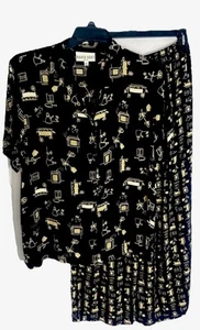 Vintage David Dart Shirt & Hose Set Schwarz mit Gold Design Art-to-Wear Damen XL - Bild 1 von 13