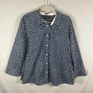 Foxcroft Navy Blue White Size 18W Wrinkle Free Shaped Fit Button Up Blouse EUC - Picture 1 of 9