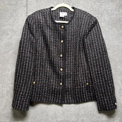 Chaqueta Talbots Dama Mujer 18 Negro Tweed Dorado Botón Blazer Lana Seda Oficina EE. UU. Foto 1 de 4