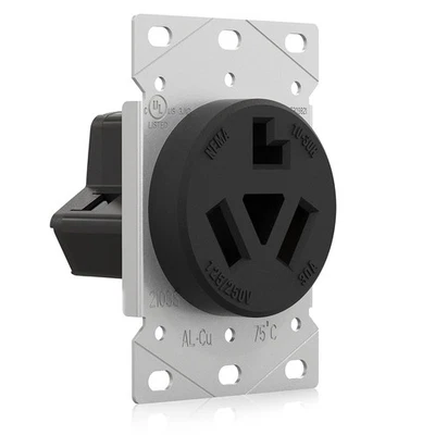 30 Amps 3 Prong Dryer Outlet, 125/250V Flush Mounting Power Outlet, NEMA 10-3... - Image 1 of 4