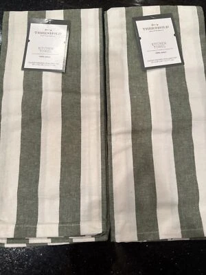 Toallas de té de cocina verdes y blancas umbral calidad y diseño 100 % algodón 2 unidades Foto 1 de 4