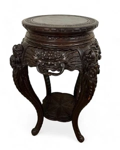 Antique Japanese wooden carved drum top vase stand pedestal table JAPAN C1800's - Picture 1 of 10
