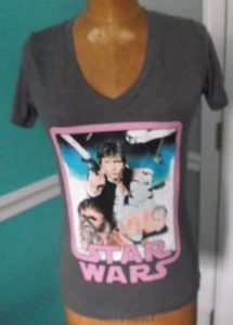 STAR WARS RETRO STYLE GRAY TEE SHIRT TOP - JUNIORS SIZE SMALL - NEW WITH TAGS - Picture 1 of 6