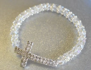 TAUFARMBAND GESCHENK KLARGLAS SILBER KREUZ RECUERDO BAUTIZO BODA XV  - Bild 1 von 1