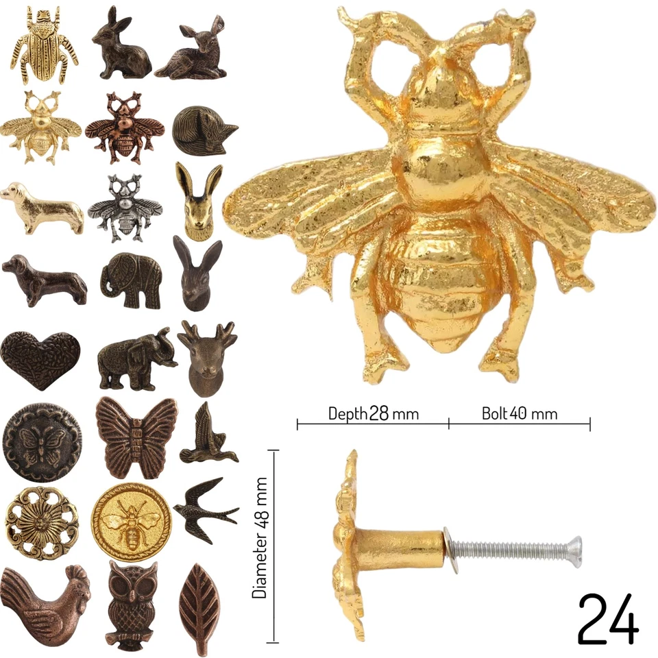 METAL IRON Door Knobs Animal HANDLES Cabinet Pulls Cupboard Drawer Antique Brass - Image 1 of 1