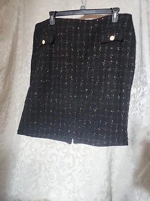 Ny Collection 3XL Slim Knit Knee Length Skirt Jacquard Black & Gold Metallic5828 - Image 1 of 4