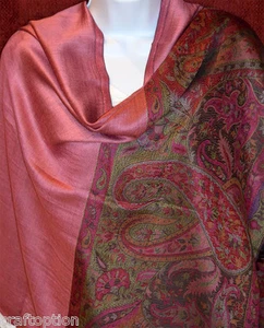 Chal de mezcla de seda pashmina de doble cara cachemira, estola, envoltura en rosa de la India - Imagen 1 de 9