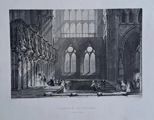 1838 interior de la Catedral de Glasgow estampado. Escocia. Thomas Allom, artista. - Imagen 1 de 3