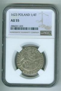 POLAND 1623 1/4 Thaler KING SIGISMUND III NGC AU-55 - Picture 1 of 2