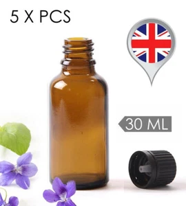 5 X STÜCK 30 ML LEERE BERNSTEINFARBENE GLAS BOSTON RUNDE FLASCHEN & MANIPULATIONSSICHERE KAPPE TROPFER - Bild 1 von 10
