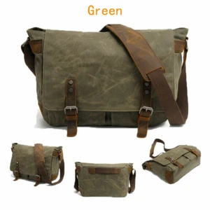 Men's Leather Canvas Camera Bag Vintage DSLR SLR Messenger Shoulder Messnger Bag - Picture 1 of 16