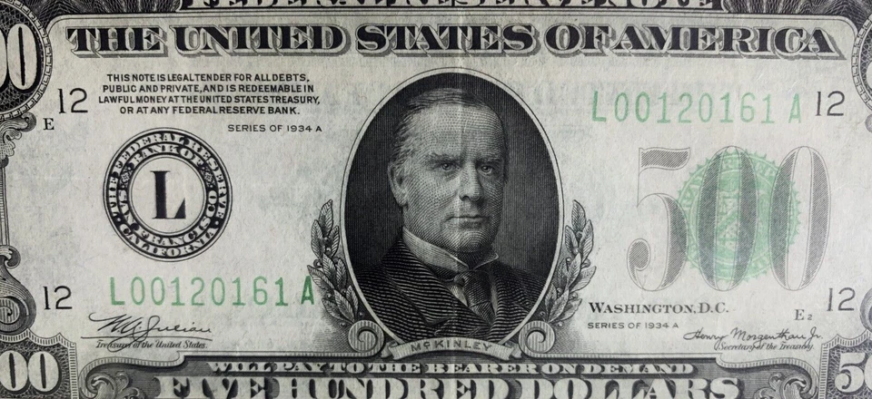 1934 A SAN FRANCISCO $500 BANKNOTE LA BLOCK PMG 35 EQP - Image 1 of 4