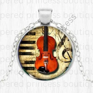 Violine Cabochon Anhänger Musikschmuck Musikschüler / Lehrer mit Geschenkbox - Bild 1 von 5