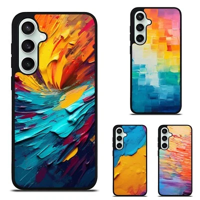 Unique case For Samsung A12 A13 A14 A15 A16 A54 A71 rainbow vibrant brushstrokes - Image 1 of 4