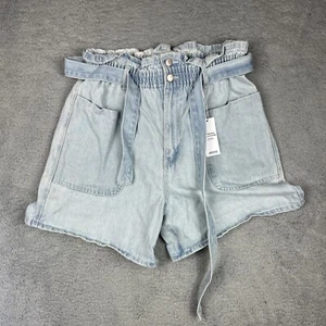 Ardene Shorts Womens XL Blue Light Fade Denim Jorts Mom Elastic Waist Belt New - Picture 1 of 11