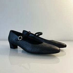 ROBERT CLERGERIE MARY JANE SHOES BLACK METALLIC LEATHER 7 / 37.5/ UK 4.5 NEW - Picture 1 of 12