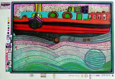 Friedensreich Hundertwasser "REGENTAG AUF LIEBE WELLEN" Love signed mixed media - Image 1 of 4