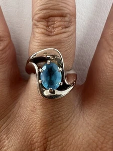 Blue Topaz 925 Sterling Silver Ring Size 5.25 - Picture 1 of 6