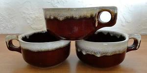 3 tazze zuppa design a goccia marrone manico peperoncino ciotole WESTERN SW FOGLIA D'ACERO BOCCA DI MONOMOCCA - Foto 1 di 6