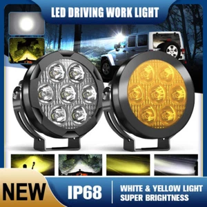 Pair 4''Inch 200W Round LED Work Light Spot Flood Driving Fog Amber Lamp Offroad - Picture 1 of 24