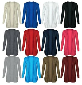 Womens Girls Long Sleeve Boyfriend Cardigan Top Ladies Open Pocket Plus Sizes - Picture 1 of 20