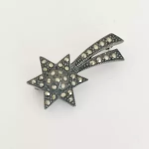 Vintage Shooting Star Marcasite Brooch Pin 925 Sterling Silver Meteor - Picture 1 of 5